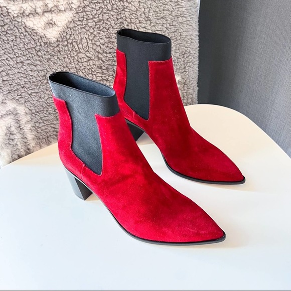 Rag & Bone Brynn Red Suede Heeled Chelsea Ankle Boots Women’s Size 36.5 US 6.5 - Picture 1 of 8